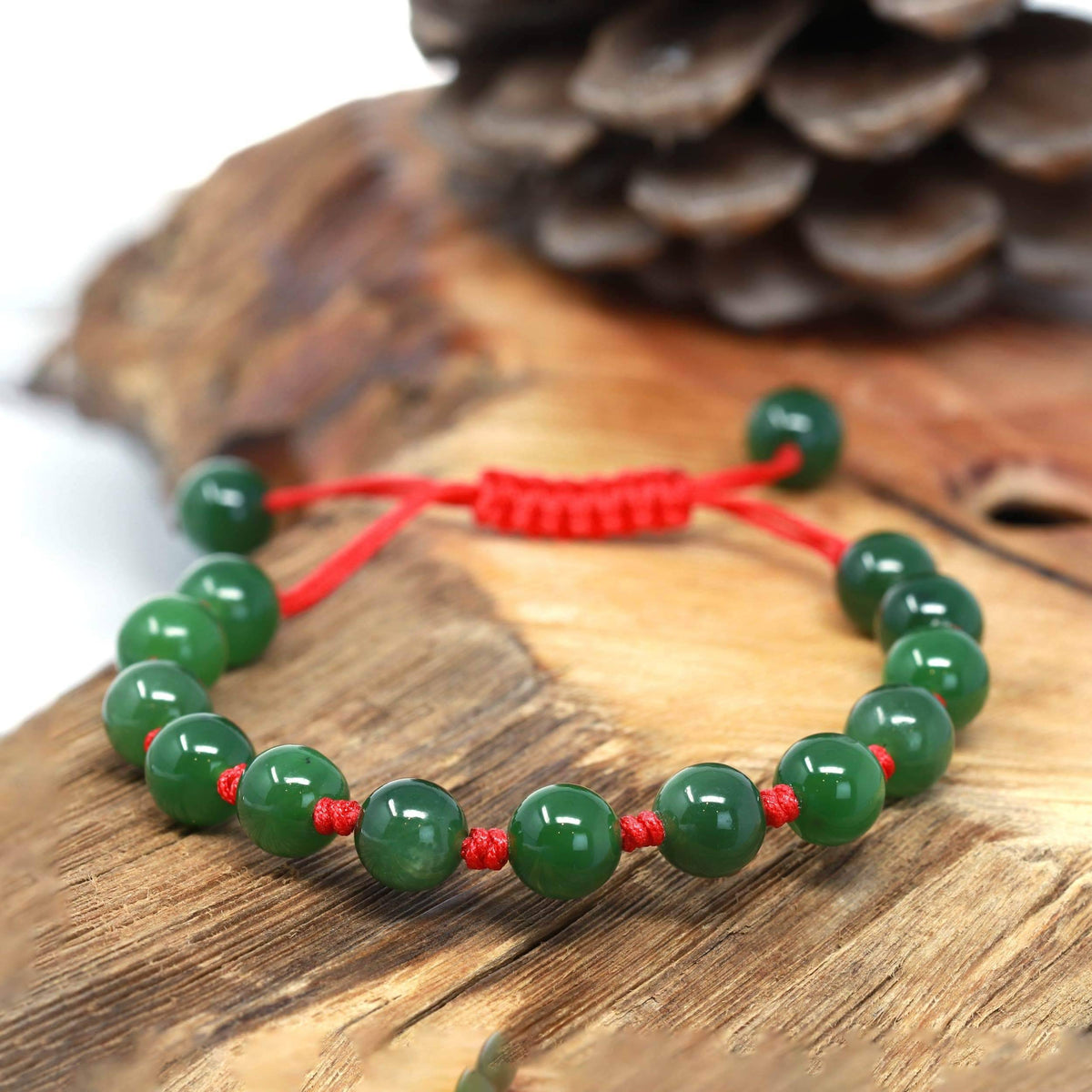 Chinese Red Jade Bead Bracelet