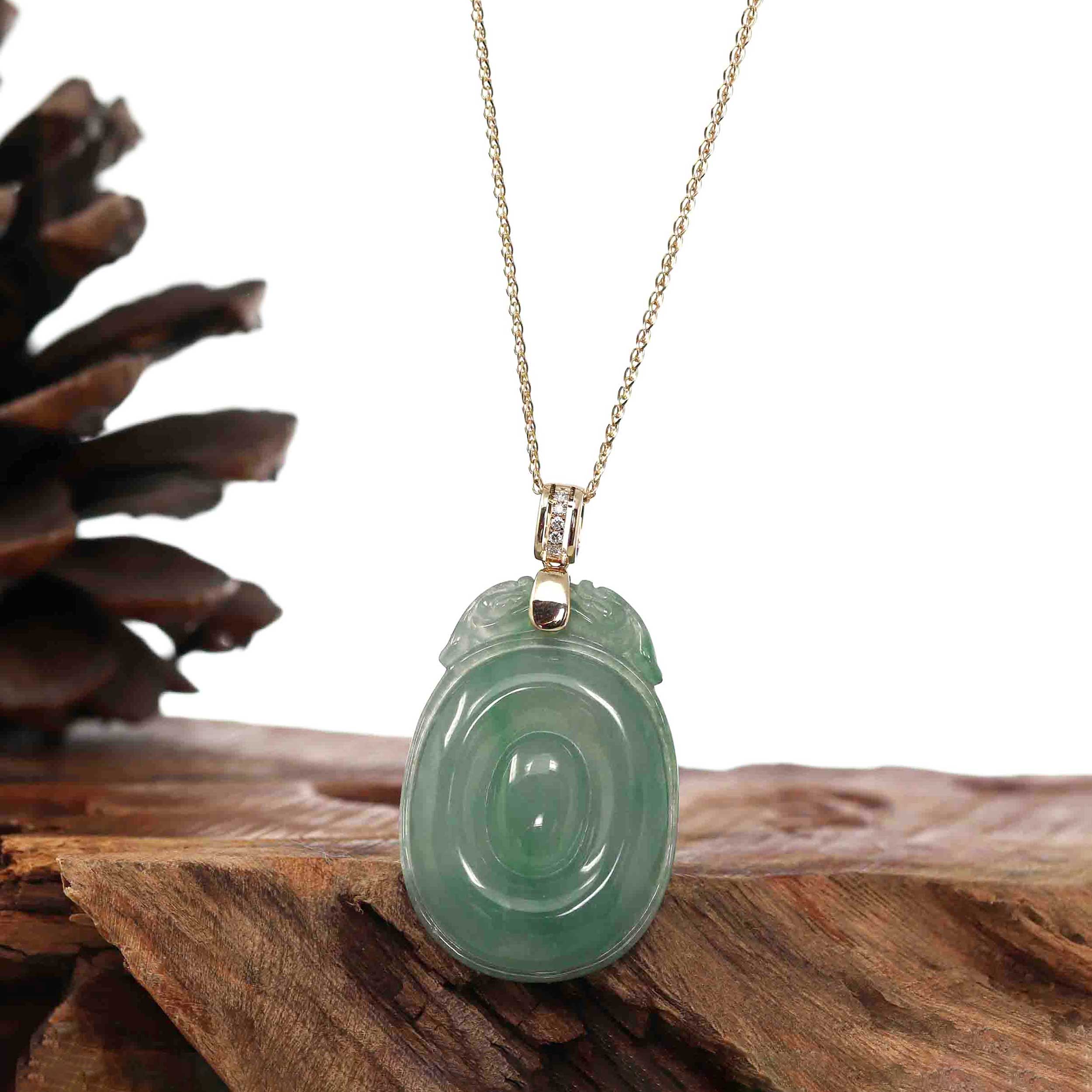 Intricately outlet Carved Jadeite Devil & Yin Yang Gemstone Talisman Pendant Necklace