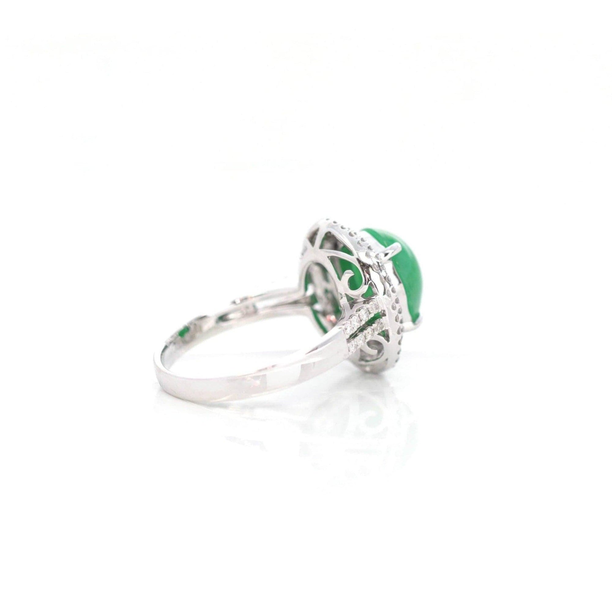 Baikalla Jewelry Jadeite Engagement Ring 18k White Gold Imperial Green Jadeite Jade Ring With Diamonds