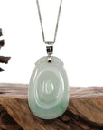 Baikalla Jewelry Jade Guanyin Pendant Necklace Copy of Copy of Natural Light Green Jadeite Jade Fu Bei Pendant Necklace With Sterling Silver Bail