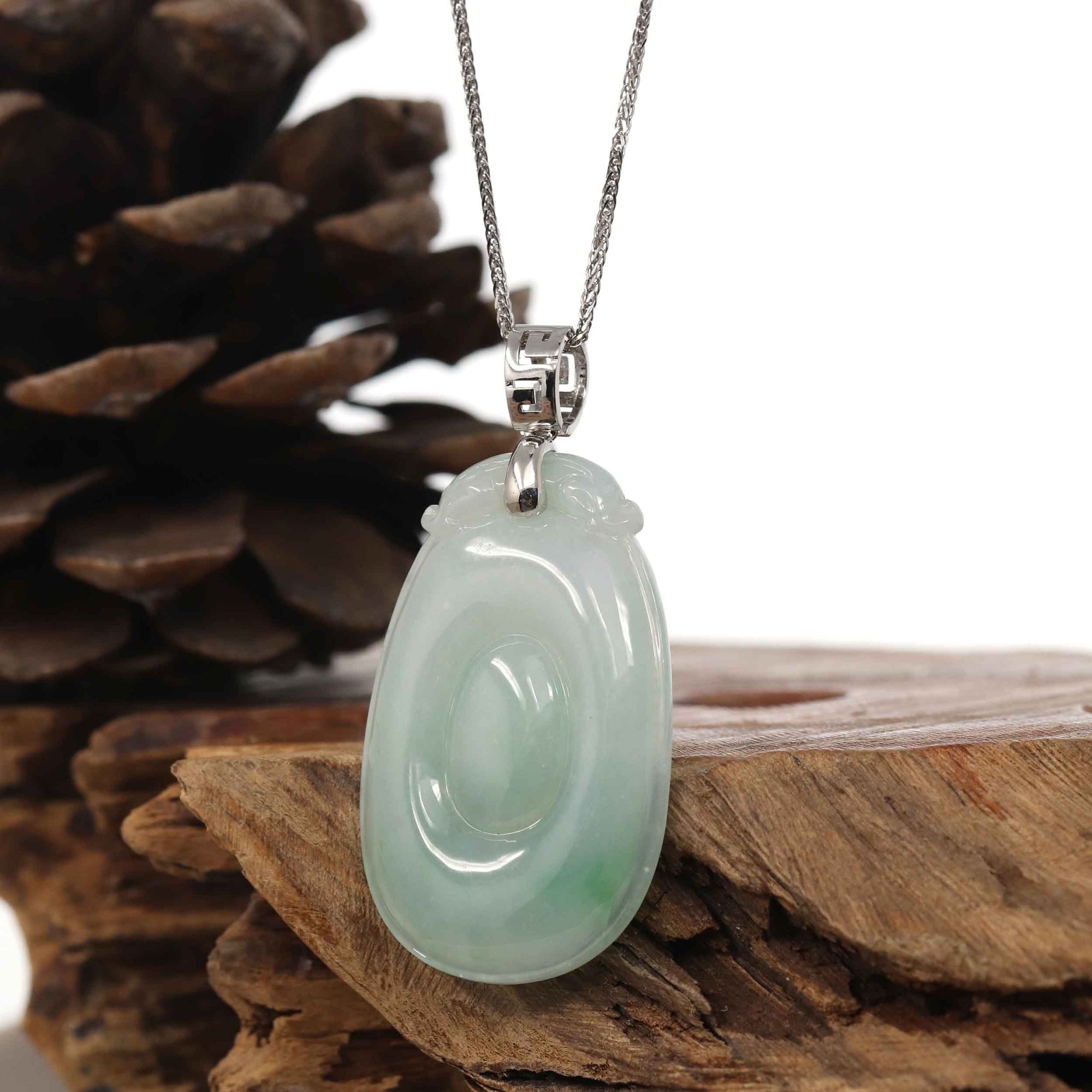 Baikalla Jewelry Jade Guanyin Pendant Necklace Copy of Copy of Natural Light Green Jadeite Jade Fu Bei Pendant Necklace With Sterling Silver Bail