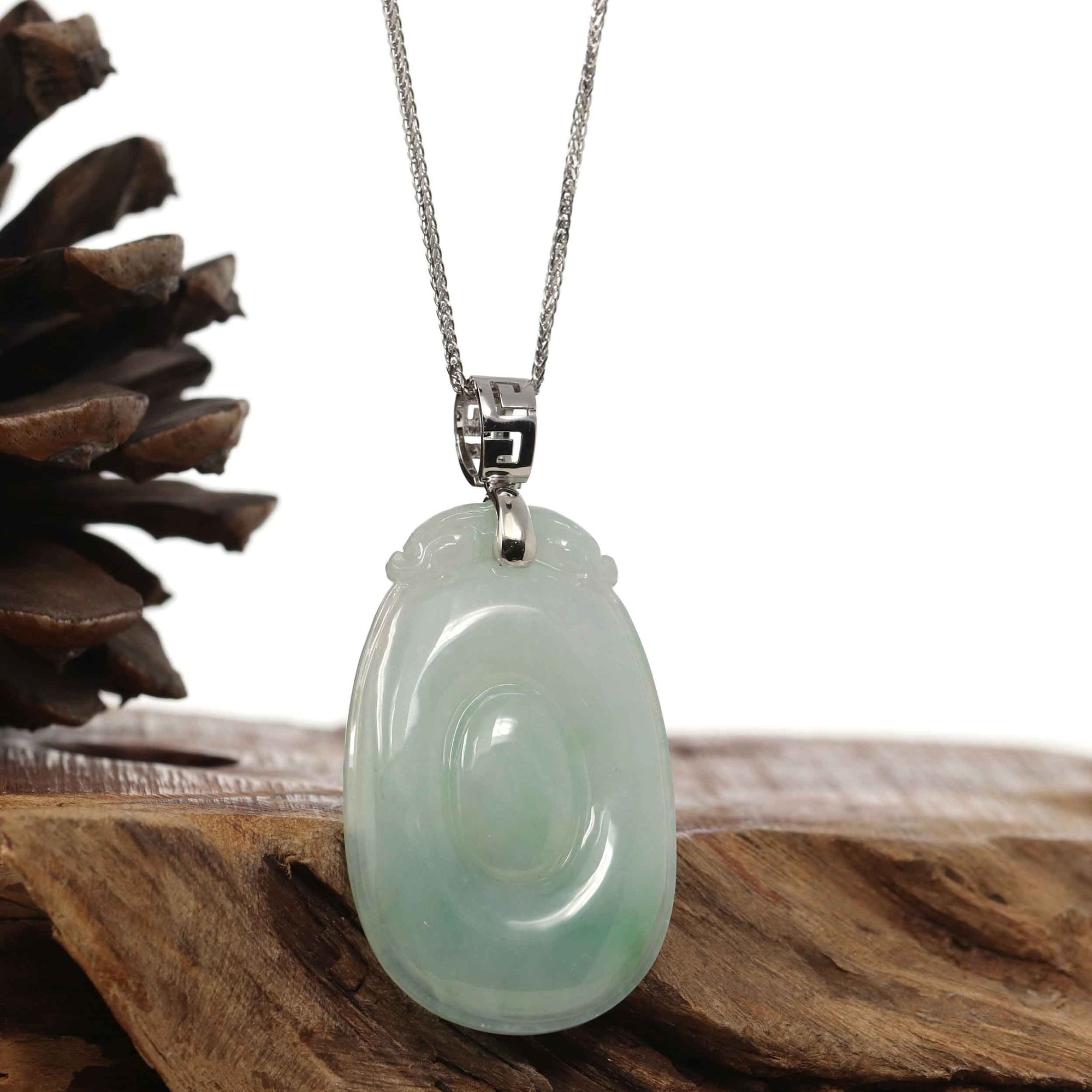 Baikalla Jewelry Jade Guanyin Pendant Necklace Copy of Copy of Natural Light Green Jadeite Jade Fu Bei Pendant Necklace With Sterling Silver Bail