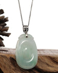 Baikalla Jewelry Jade Guanyin Pendant Necklace Copy of Copy of Natural Light Green Jadeite Jade Fu Bei Pendant Necklace With Sterling Silver Bail