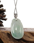 Baikalla Jewelry Jade Guanyin Pendant Necklace Copy of Copy of Natural Light Green Jadeite Jade Fu Bei Pendant Necklace With Sterling Silver Bail