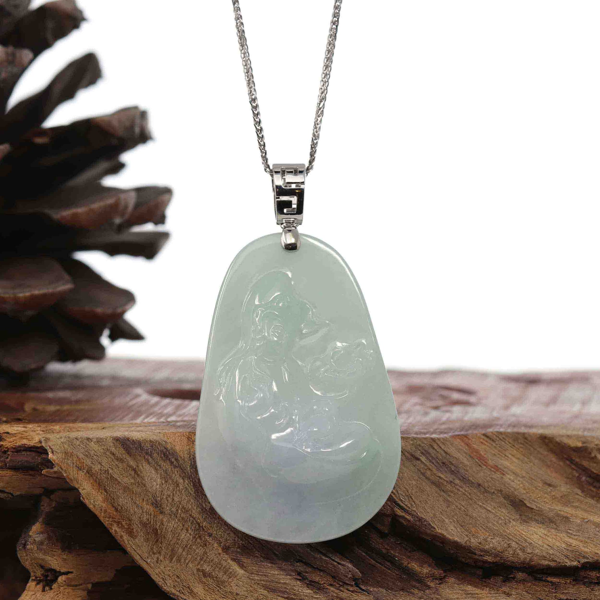 Baikalla Jewelry Jadeite Jade Buddha &amp; Guanyin Copy of Copy of Genuine Burmese light Green Jadeite Jade Guanyin Pendant Necklace