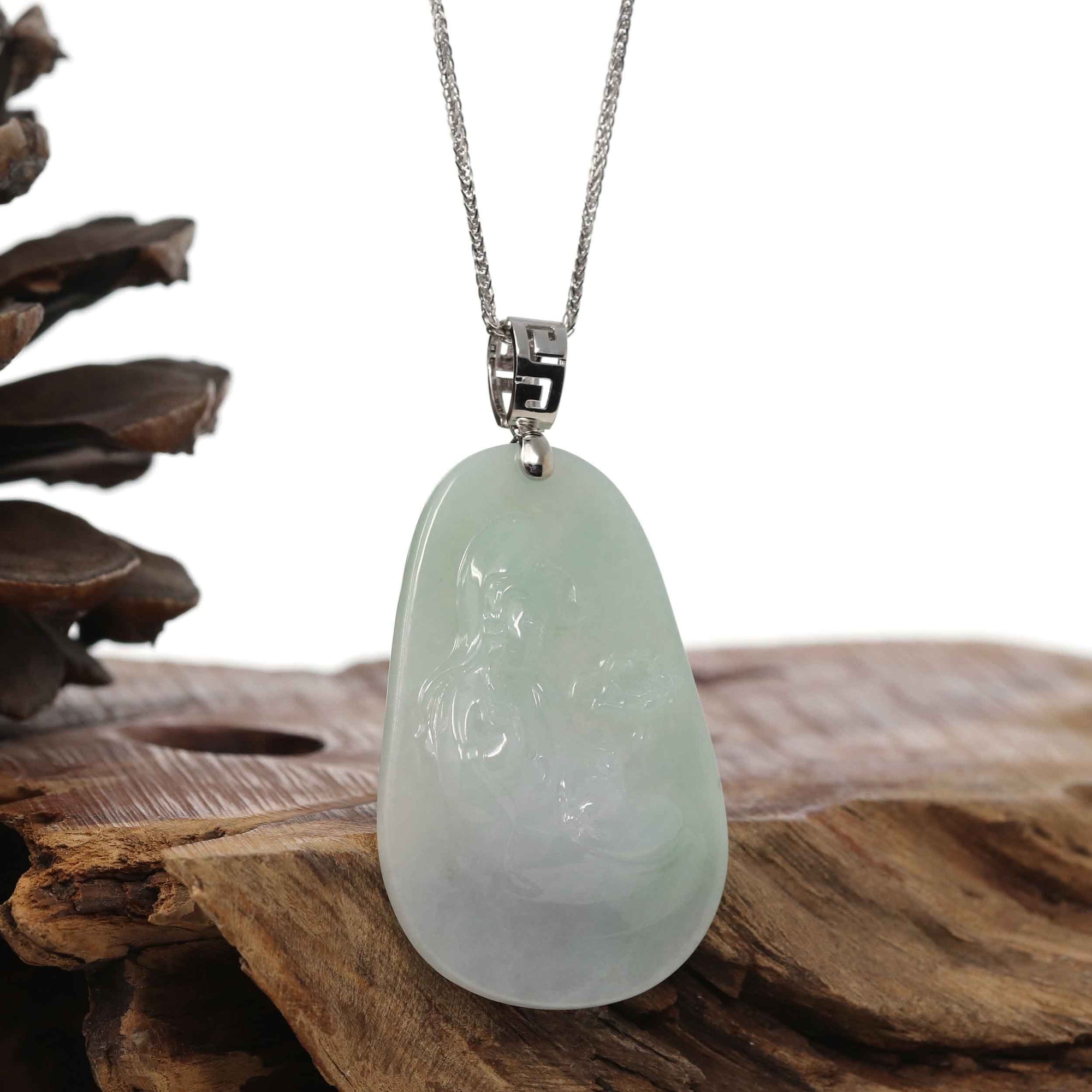 Baikalla Jewelry Jadeite Jade Buddha & Guanyin Copy of Copy of Genuine Burmese light Green Jadeite Jade Guanyin Pendant Necklace