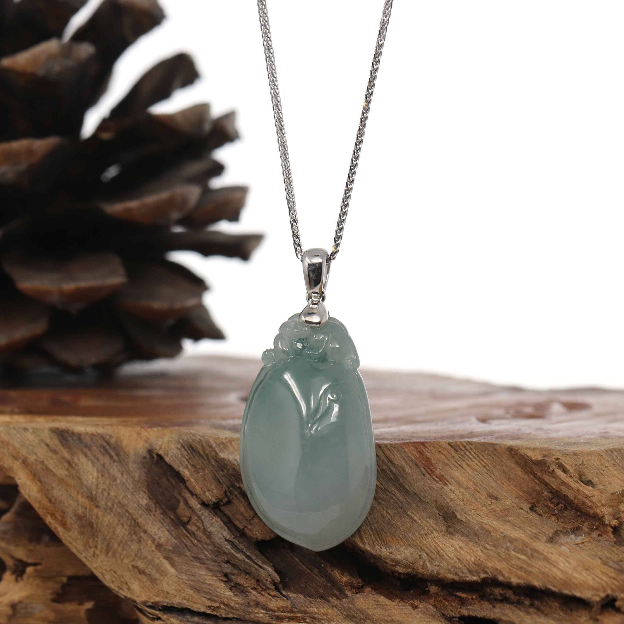 Baikalla Jewelry Jade Pendant Copy of Copy of "Shou Tao" (Longevity Peach) Natural Blue green Jadeite Jade, Necklace With Silver Bail