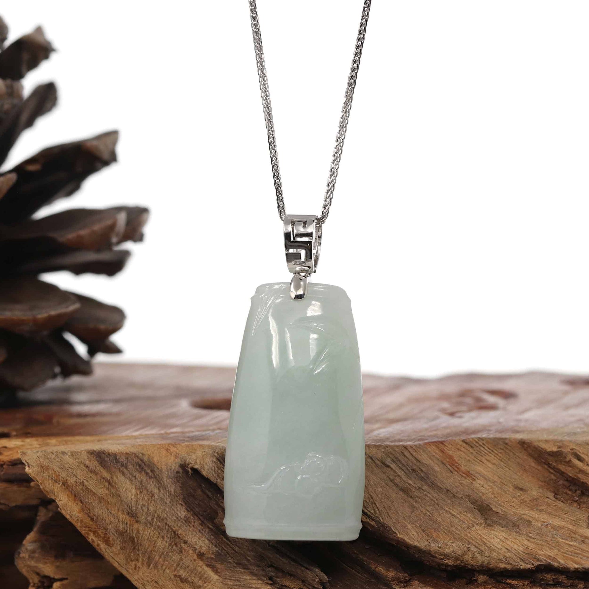 Baikalla Jewelry Jade Pendant Necklace Copy of Genuine Burmese Light Green Jadeite Jade Bamboo Pendant Necklace