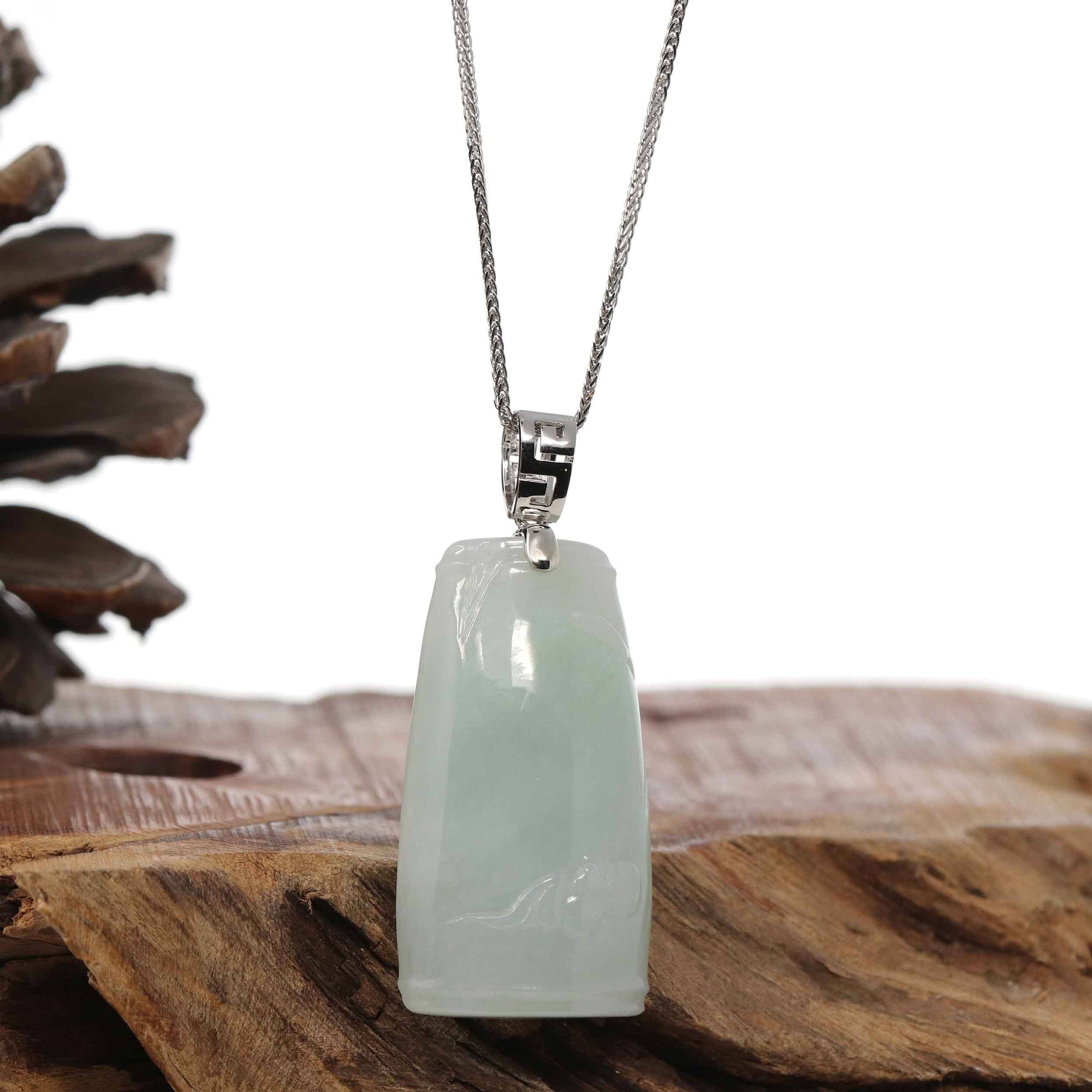 Baikalla Jewelry Jade Pendant Necklace Copy of Genuine Burmese Light Green Jadeite Jade Bamboo Pendant Necklace