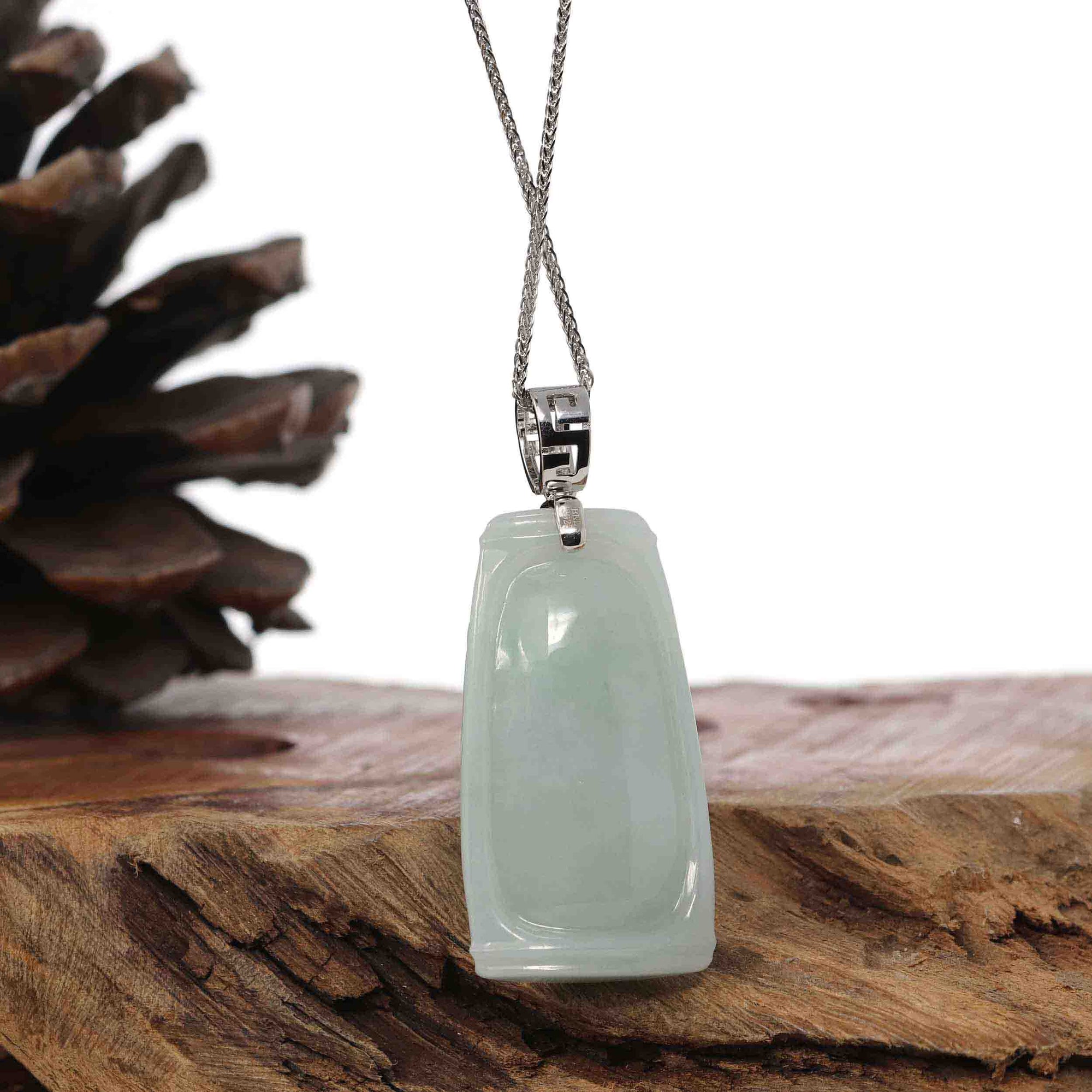 Baikalla Jewelry Jade Pendant Necklace Copy of Genuine Burmese Light Green Jadeite Jade Bamboo Pendant Necklace