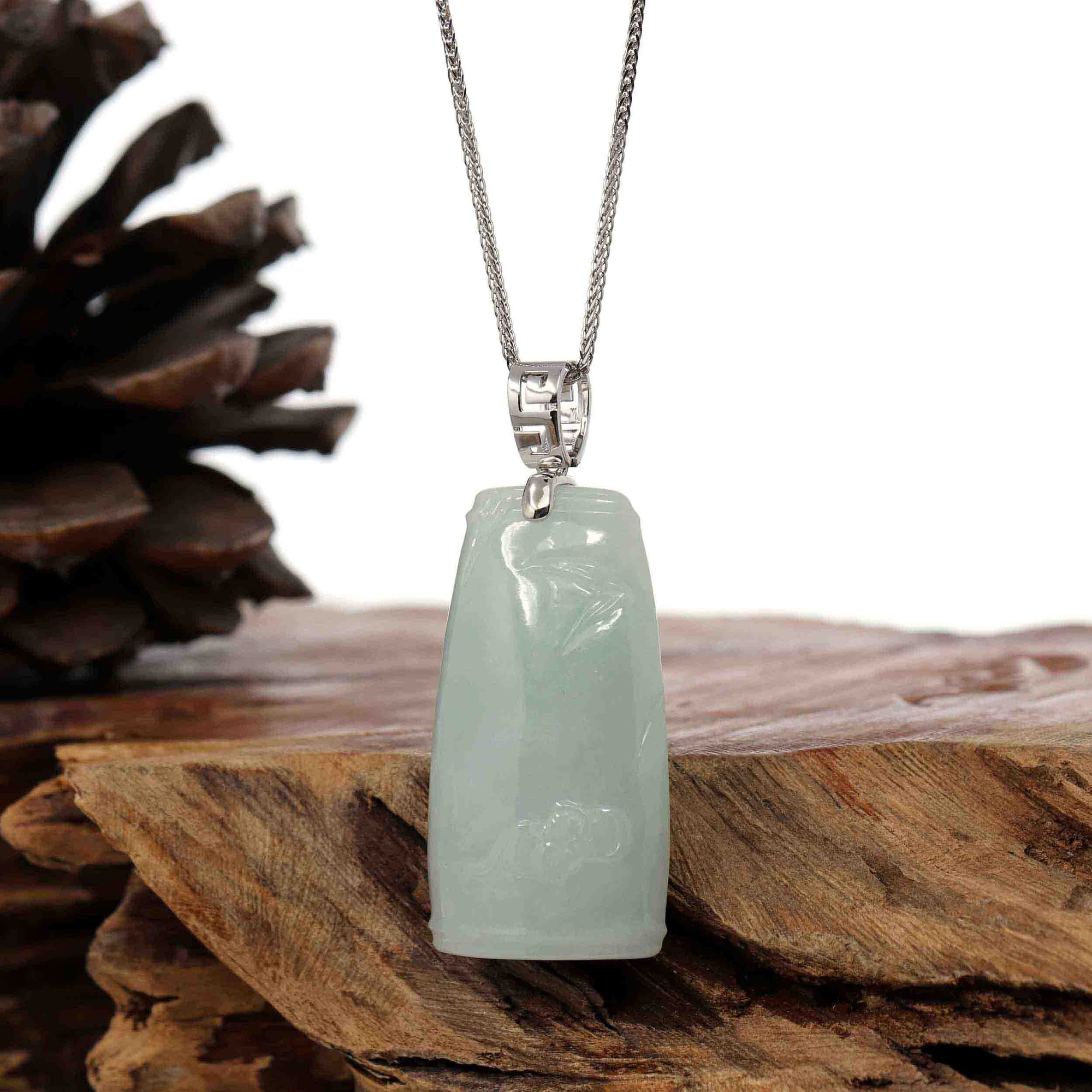 Baikalla Jewelry Jade Pendant Necklace Copy of Genuine Burmese Light Green Jadeite Jade Bamboo Pendant Necklace