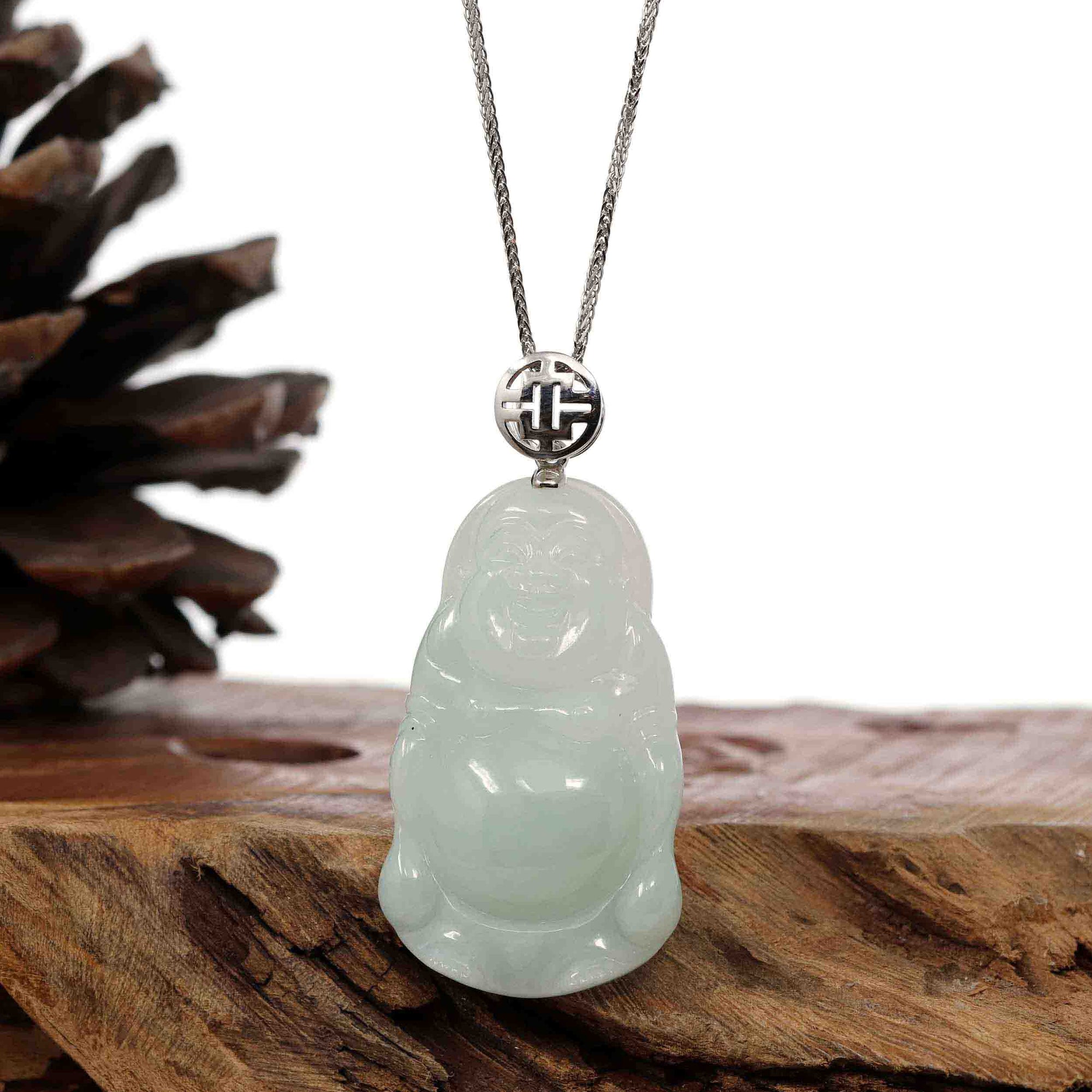 Baikalla Jewelry Jade Buddha Pendant Copy of Baikalla™ &quot;Standing Buddha&quot; Genuine Green Jadeite Buddha Pendant Necklace With Silver  Bail