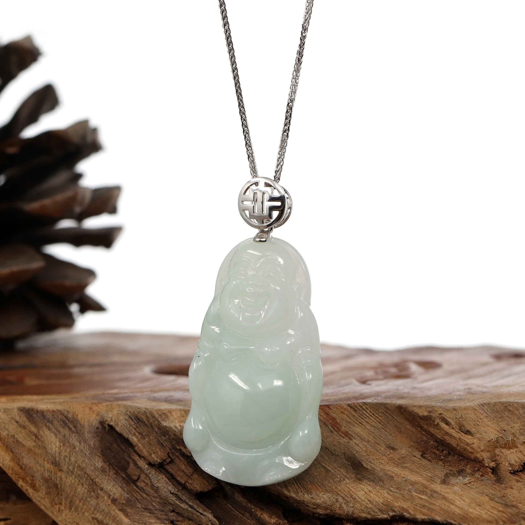 Baikalla Jewelry Jade Buddha Pendant Copy of Baikalla™ &quot;Standing Buddha&quot; Genuine Green Jadeite Buddha Pendant Necklace With Silver  Bail