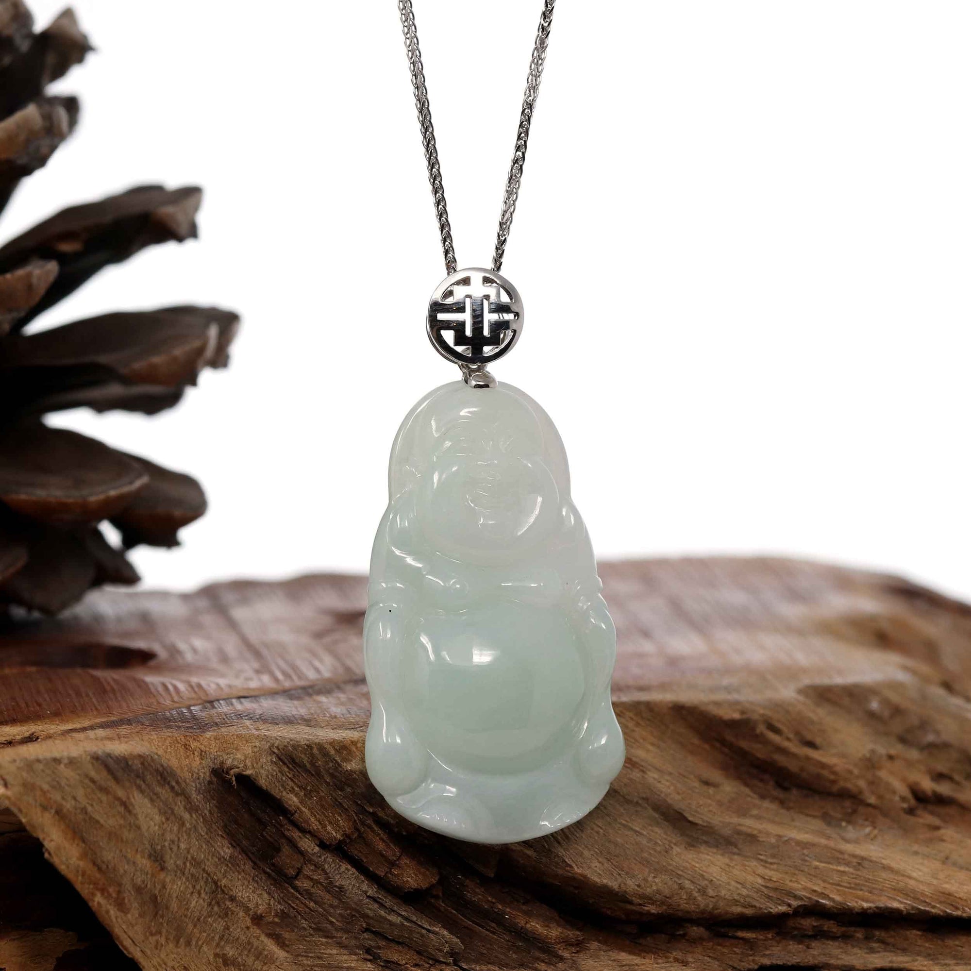 Baikalla Jewelry Jade Buddha Pendant Copy of Baikalla™ "Standing Buddha" Genuine Green Jadeite Buddha Pendant Necklace With Silver  Bail