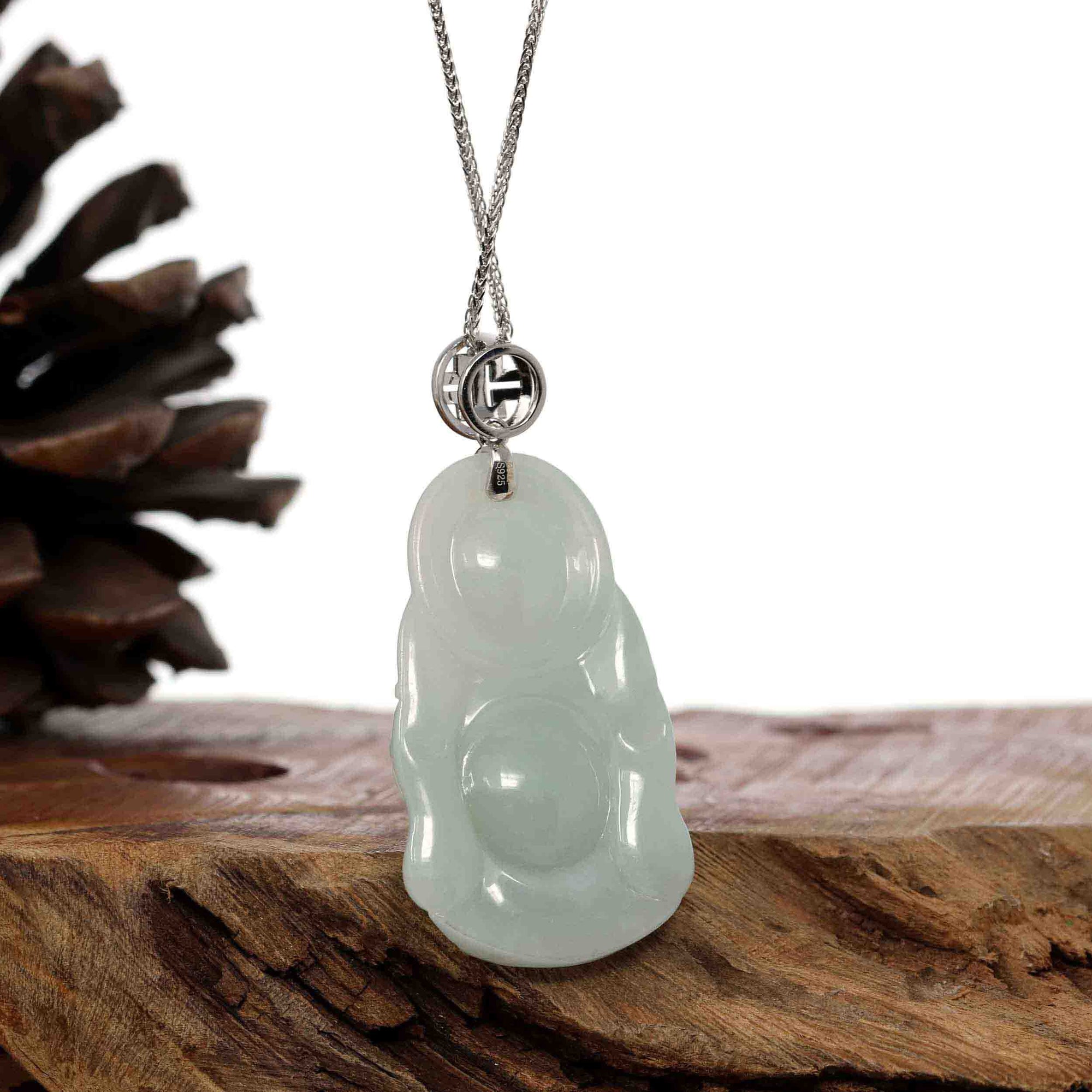 Baikalla Jewelry Jade Buddha Pendant Copy of Baikalla™ &quot;Standing Buddha&quot; Genuine Green Jadeite Buddha Pendant Necklace With Silver  Bail