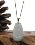 Baikalla Jewelry Jade Guanyin Pendant Necklace Copy of Natural Light Green Jadeite Jade Fu Bei Pendant Necklace With Sterling Silver Bail