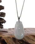 Baikalla Jewelry Jade Guanyin Pendant Necklace Copy of Natural Light Green Jadeite Jade Fu Bei Pendant Necklace With Sterling Silver Bail