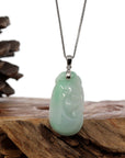 Baikalla Jewelry Jade Guanyin Pendant Necklace Natural Light Green Jadeite Jade Ru Yi Pendant Necklace With Sterling Silver Bail