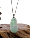 Baikalla Jewelry Jade Guanyin Pendant Necklace Natural Light Green Jadeite Jade Ru Yi Pendant Necklace With Sterling Silver Bail