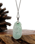 Baikalla Jewelry Jade Guanyin Pendant Necklace Natural Light Green Jadeite Jade Ru Yi Pendant Necklace With Sterling Silver Bail