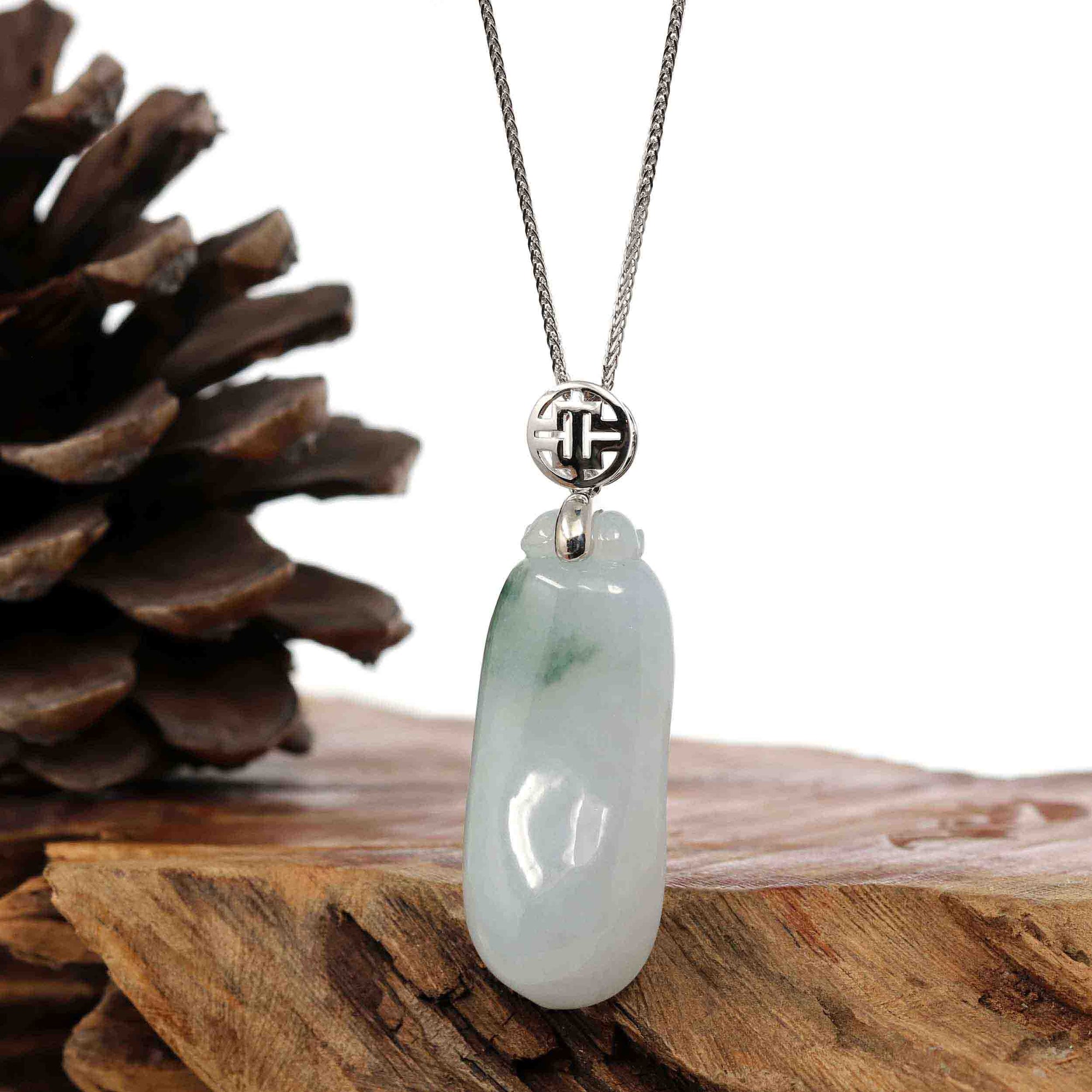 Baikalla Jewelry Jade Pendant Copy of &quot;Shou Tao&quot; (Longevity Peach) Natural Blue green Jadeite Jade, Necklace With Silver Bail