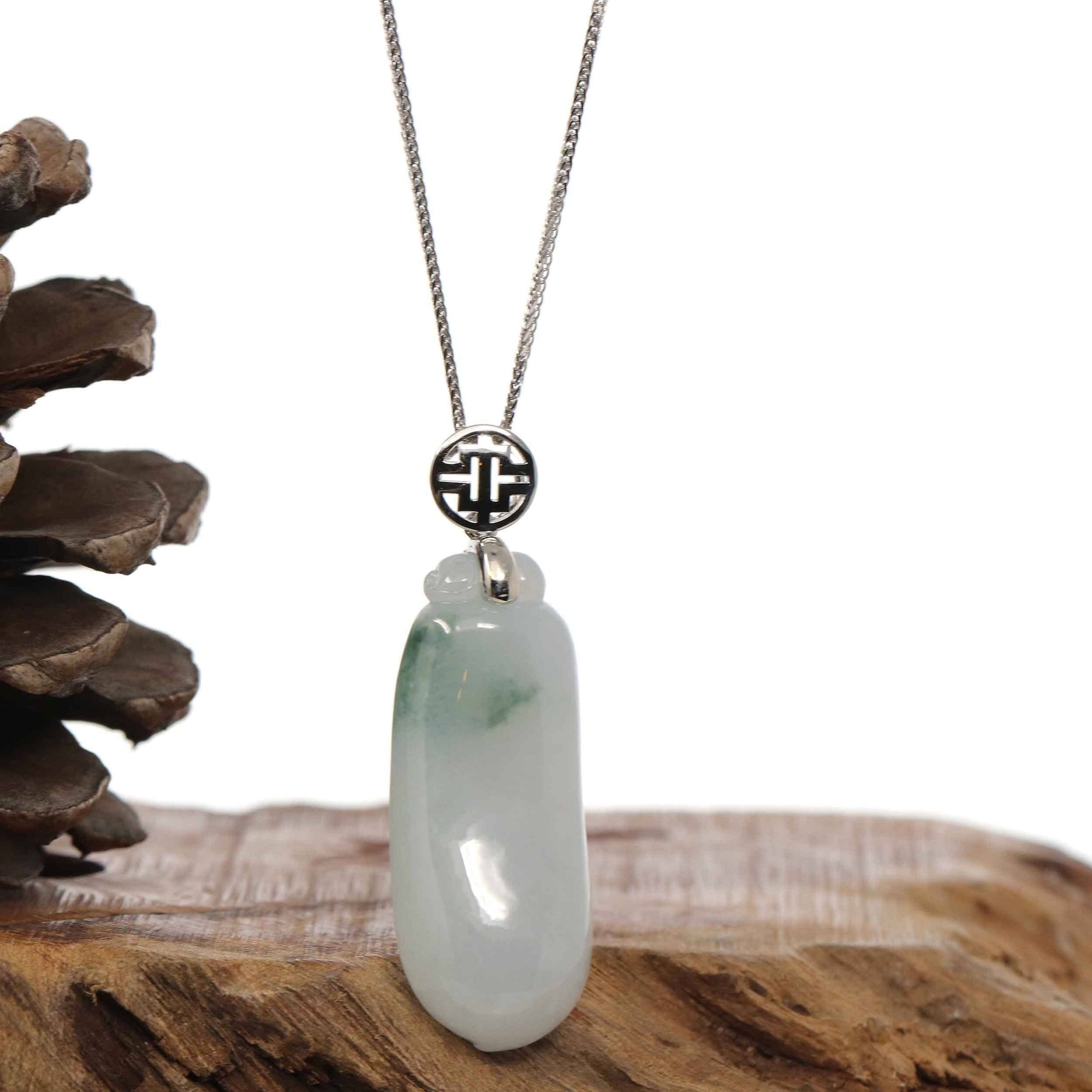 Baikalla Jewelry Jade Pendant Copy of &quot;Shou Tao&quot; (Longevity Peach) Natural Blue green Jadeite Jade, Necklace With Silver Bail