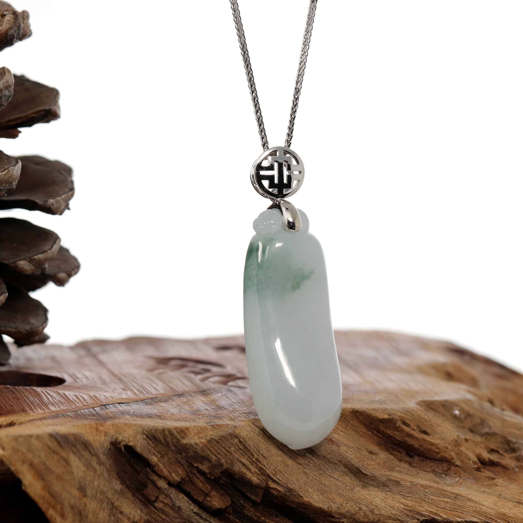 Baikalla Jewelry Jade Pendant Copy of "Shou Tao" (Longevity Peach) Natural Blue green Jadeite Jade, Necklace With Silver Bail