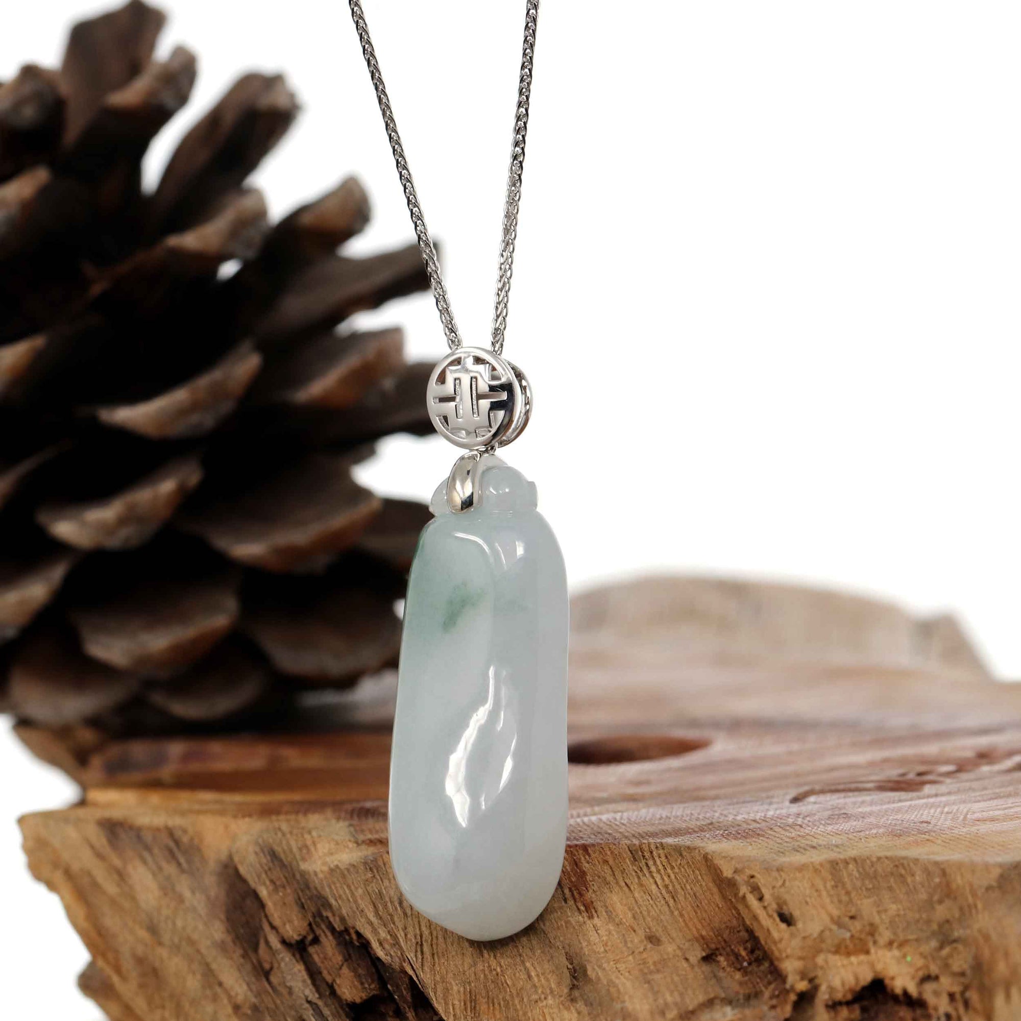 Baikalla Jewelry Jade Pendant Copy of "Shou Tao" (Longevity Peach) Natural Blue green Jadeite Jade, Necklace With Silver Bail