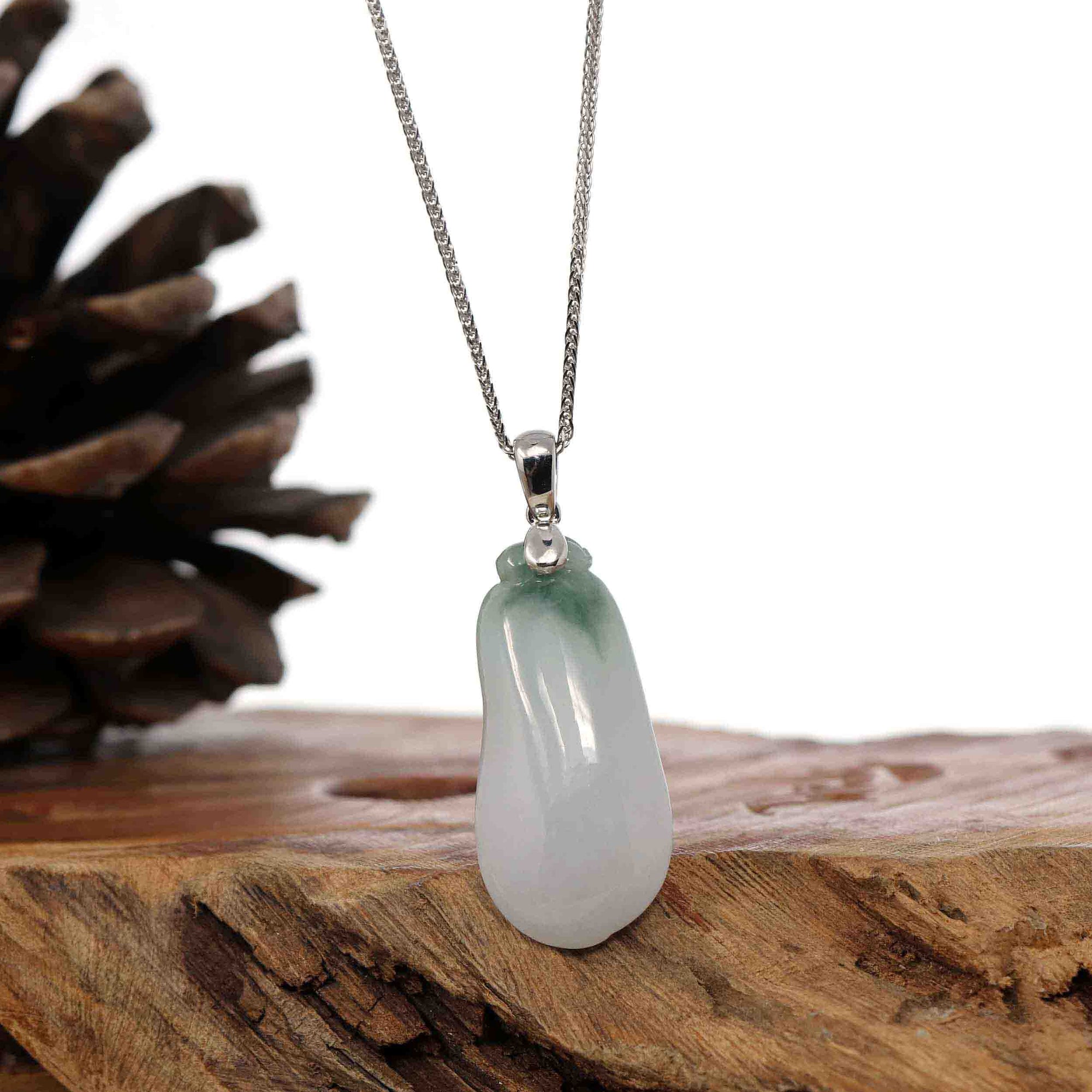 Baikalla Jewelry Jade Pendant "Shou Tao" (Longevity Peach) Natural Blue green Jadeite Jade, Necklace With Silver Bail