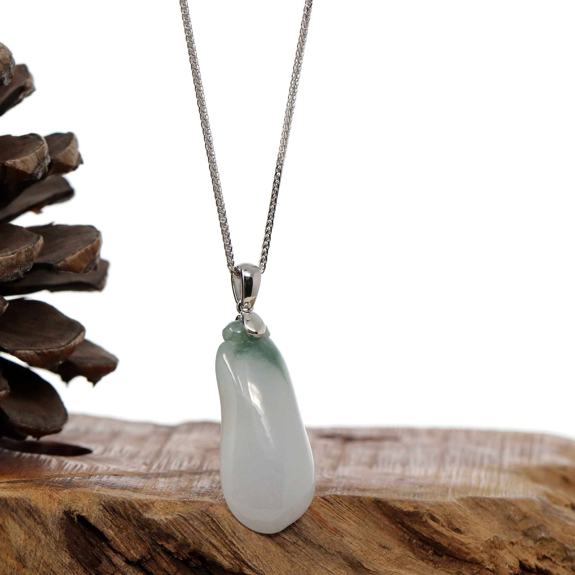 Baikalla Jewelry Jade Pendant "Shou Tao" (Longevity Peach) Natural Blue green Jadeite Jade, Necklace With Silver Bail