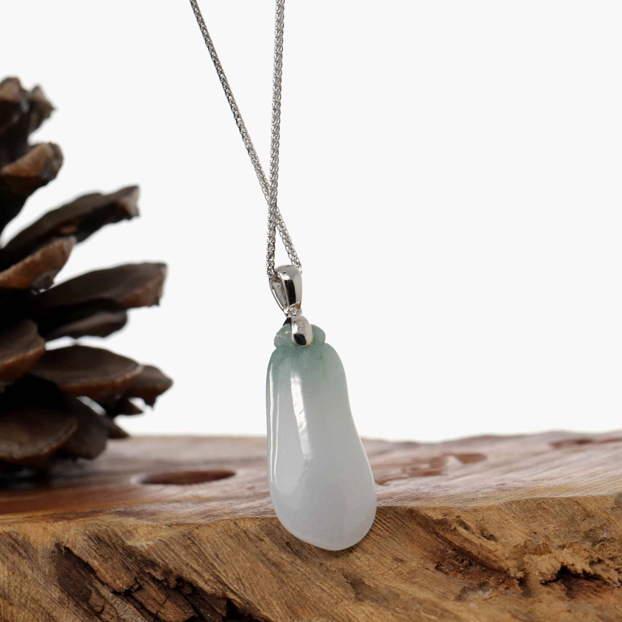 Baikalla Jewelry Jade Pendant "Shou Tao" (Longevity Peach) Natural Blue green Jadeite Jade, Necklace With Silver Bail