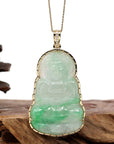 Baikalla Jewelry Jade Guanyin Pendant Necklace Copy of "Goddess of Compassion" 14k Yellow Gold Genuine Burmese Jadeite Jade Guanyin Necklace With Good Luck Design