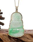 Baikalla Jewelry Jade Guanyin Pendant Necklace Copy of "Goddess of Compassion" 14k Yellow Gold Genuine Burmese Jadeite Jade Guanyin Necklace With Good Luck Design