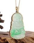 Baikalla Jewelry Jade Guanyin Pendant Necklace Copy of "Goddess of Compassion" 14k Yellow Gold Genuine Burmese Jadeite Jade Guanyin Necklace With Good Luck Design