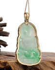 Baikalla Jewelry Jade Guanyin Pendant Necklace Copy of "Goddess of Compassion" 14k Yellow Gold Genuine Burmese Jadeite Jade Guanyin Necklace With Good Luck Design