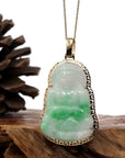 Baikalla Jewelry Jade Guanyin Pendant Necklace Copy of Copy of Copy of "Goddess of Compassion" 14k Yellow Gold Genuine Burmese Jadeite Jade Guanyin Necklace With Good Luck Design