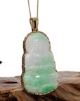 Baikalla Jewelry Jade Guanyin Pendant Necklace Copy of Copy of "Goddess of Compassion" 14k Yellow Gold Genuine Burmese Jadeite Jade Guanyin Necklace With Good Luck Design