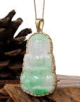 Baikalla Jewelry Jade Guanyin Pendant Necklace Copy of Copy of "Goddess of Compassion" 14k Yellow Gold Genuine Burmese Jadeite Jade Guanyin Necklace With Good Luck Design