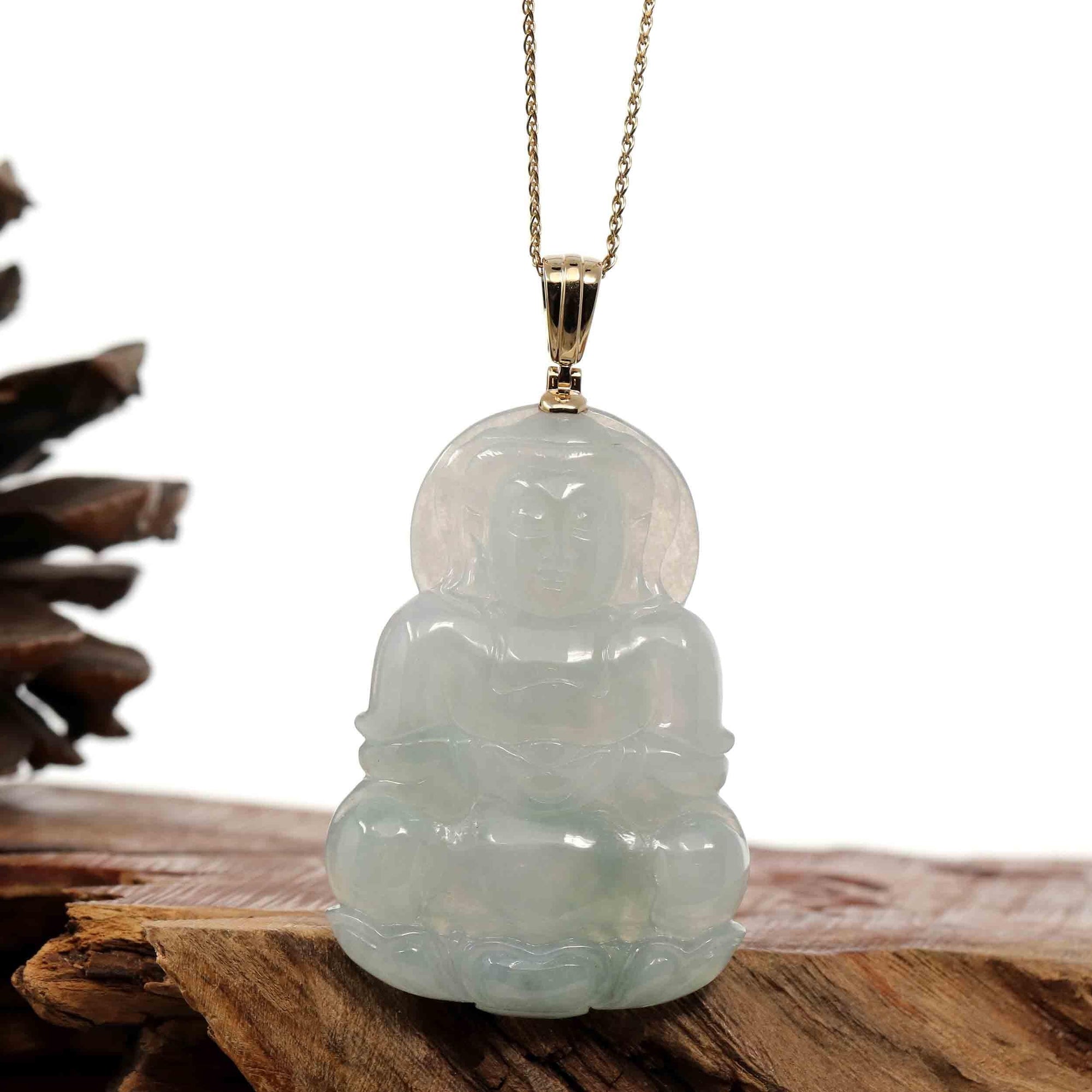 Baikalla Jewelry Jade Guanyin Pendant Necklace Copy of Copy of Baikalla 14k "Goddess of Compassion" Genuine Burmese Jadeite Jade Guanyin Pendant With VS1 Diamond Bail