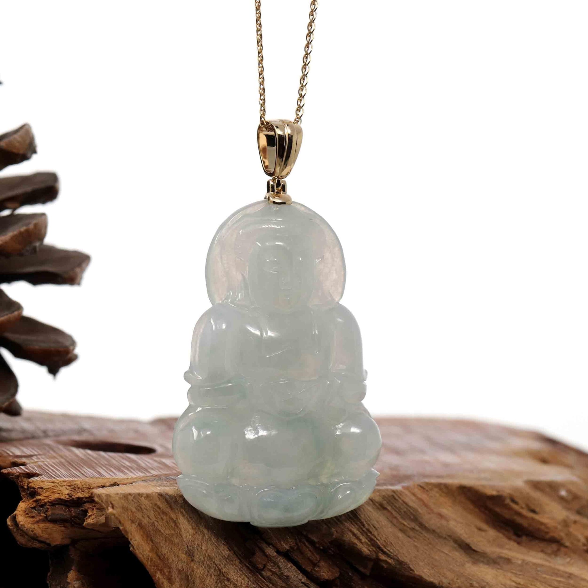 Baikalla Jewelry Jade Guanyin Pendant Necklace Copy of Copy of Baikalla 14k "Goddess of Compassion" Genuine Burmese Jadeite Jade Guanyin Pendant With VS1 Diamond Bail