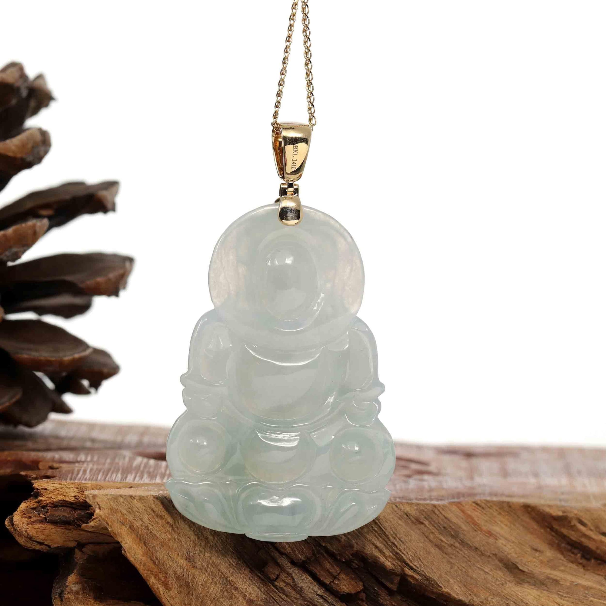 Baikalla Jewelry Jade Guanyin Pendant Necklace Copy of Copy of Baikalla 14k &quot;Goddess of Compassion&quot; Genuine Burmese Jadeite Jade Guanyin Pendant With VS1 Diamond Bail