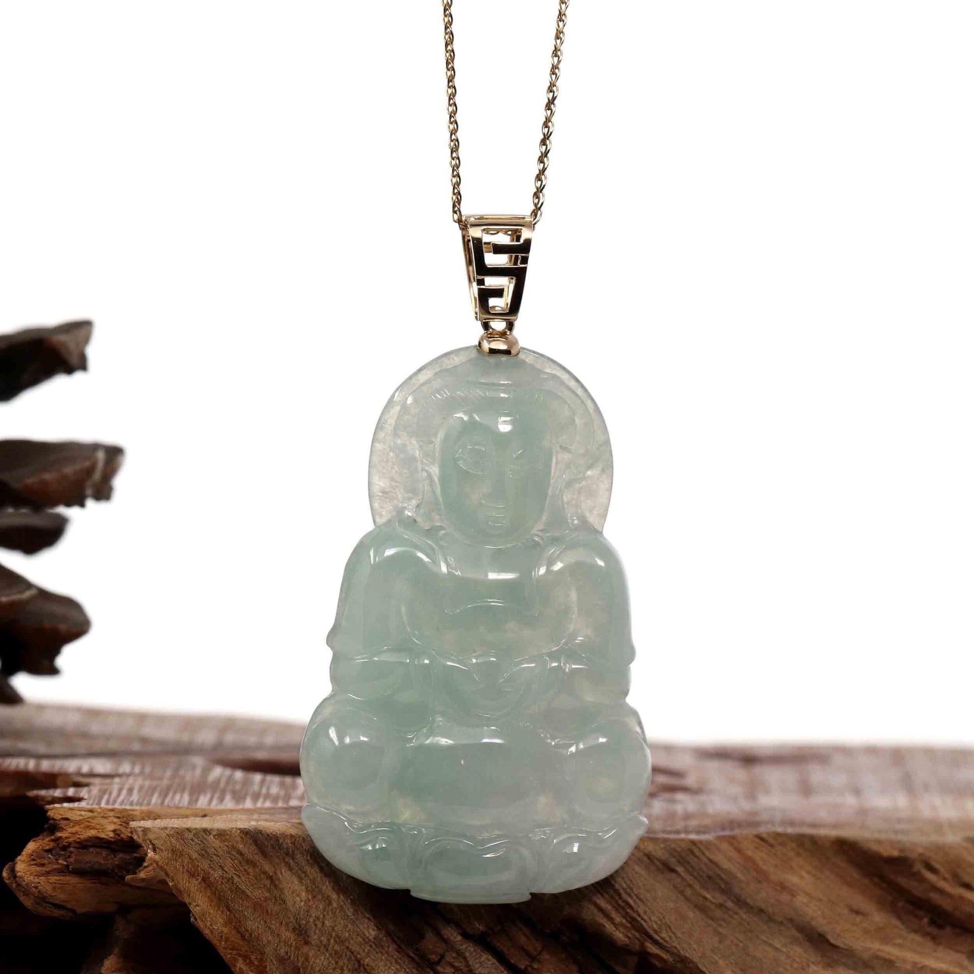 Baikalla Jewelry Jade Guanyin Pendant Necklace Nylon String Necklace Copy of Baikalla 14k "Goddess of Compassion" Genuine Burmese Jadeite Jade Guanyin Pendant With VS1 Diamond Bail