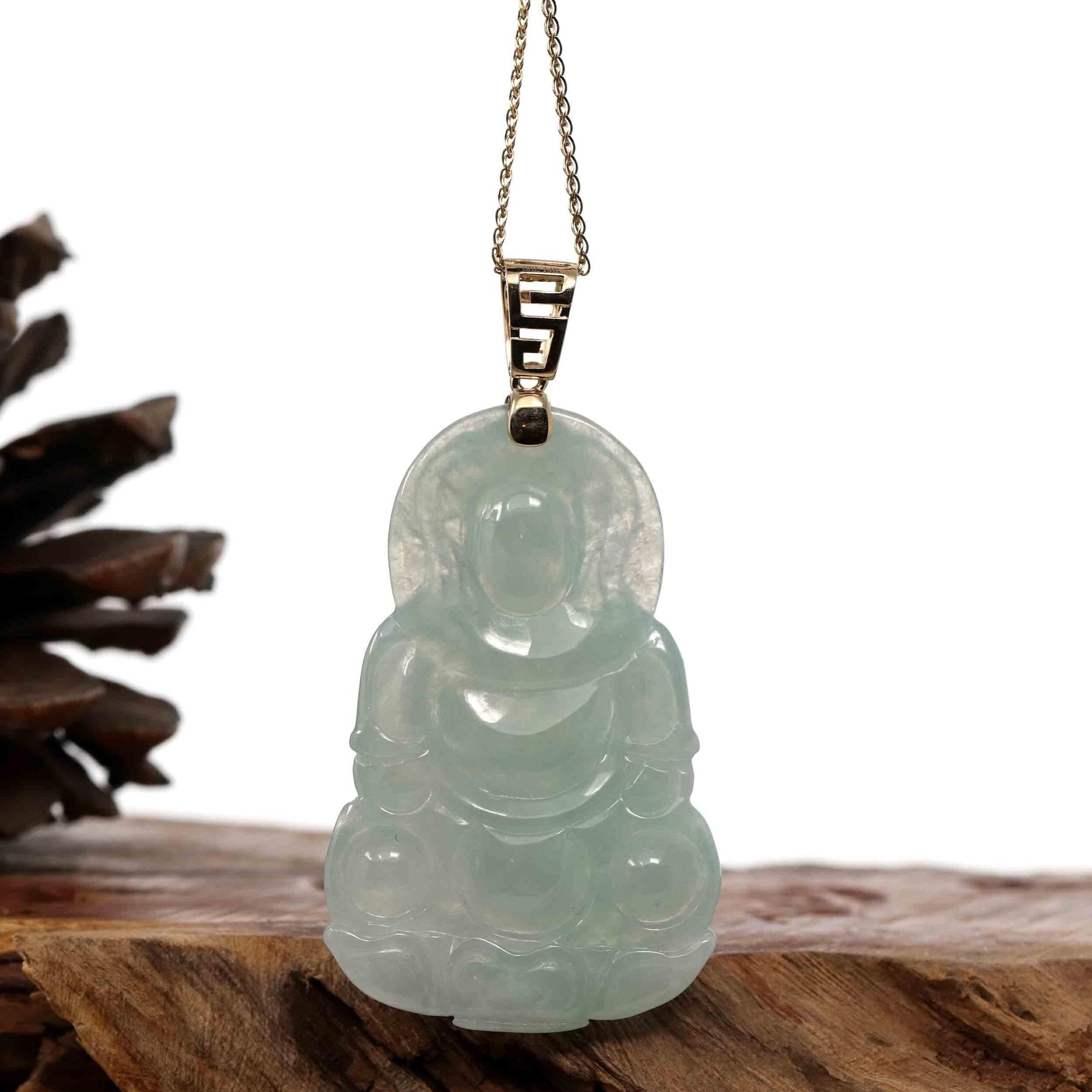 Baikalla Jewelry Jade Guanyin Pendant Necklace Copy of Baikalla 14k &quot;Goddess of Compassion&quot; Genuine Burmese Jadeite Jade Guanyin Pendant With VS1 Diamond Bail