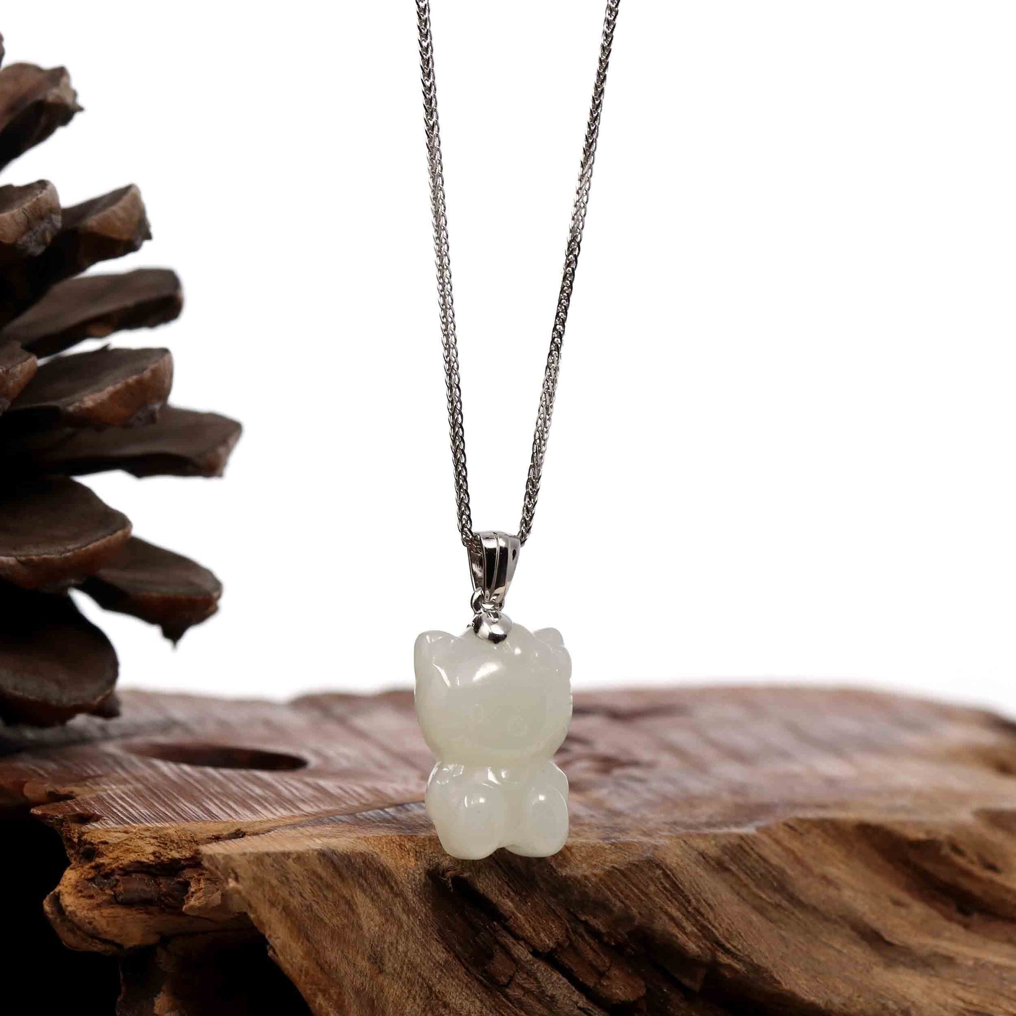 Baikalla Jewelry Jade Pendant Necklace Copy of Baikalla "Lucky Kitten" White Nephrite Jade Pendant Necklace