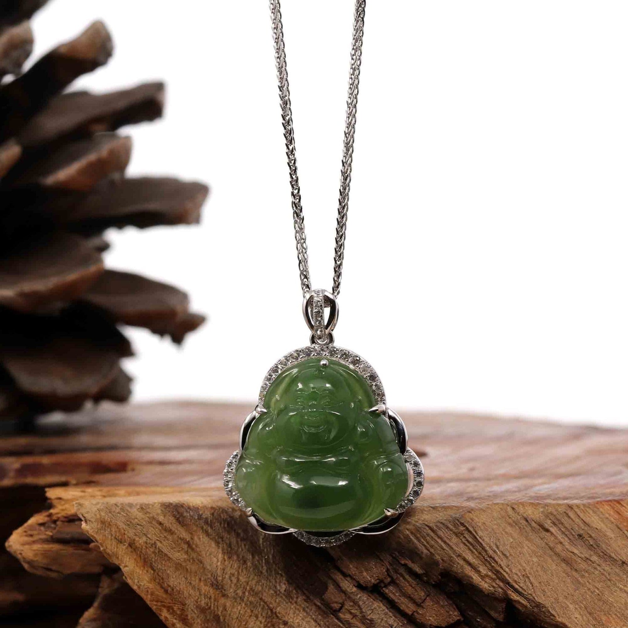 Baikalla Baikalla™ Sterling Silver Genuine Nephrite Green Jade Small Buddha Pendant Necklace