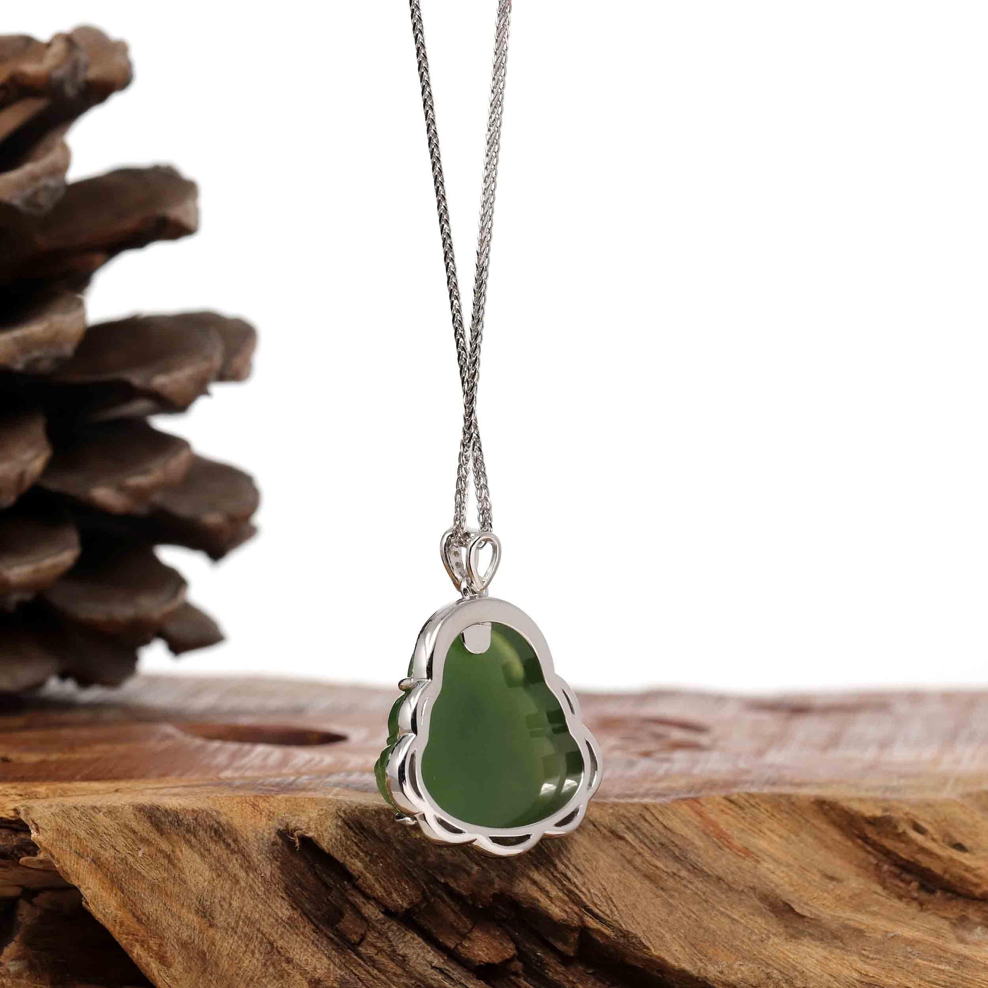 Baikalla Baikalla™ Sterling Silver Genuine Nephrite Green Jade Small Buddha Pendant Necklace