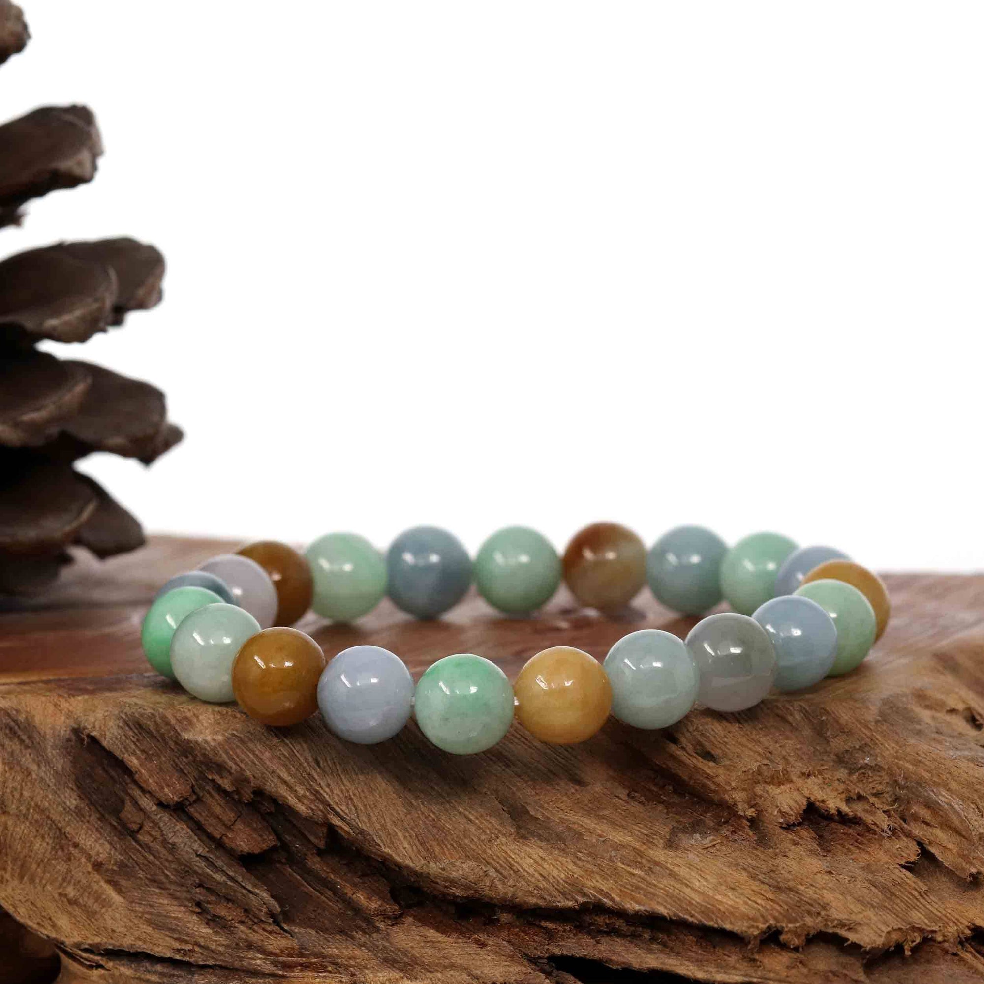 Baikalla Jewelry jade beads bracelet Copy of Copy of Genuine Jadeite Jade Round Multiple Colors Beads Bracelet ( 10 mm)