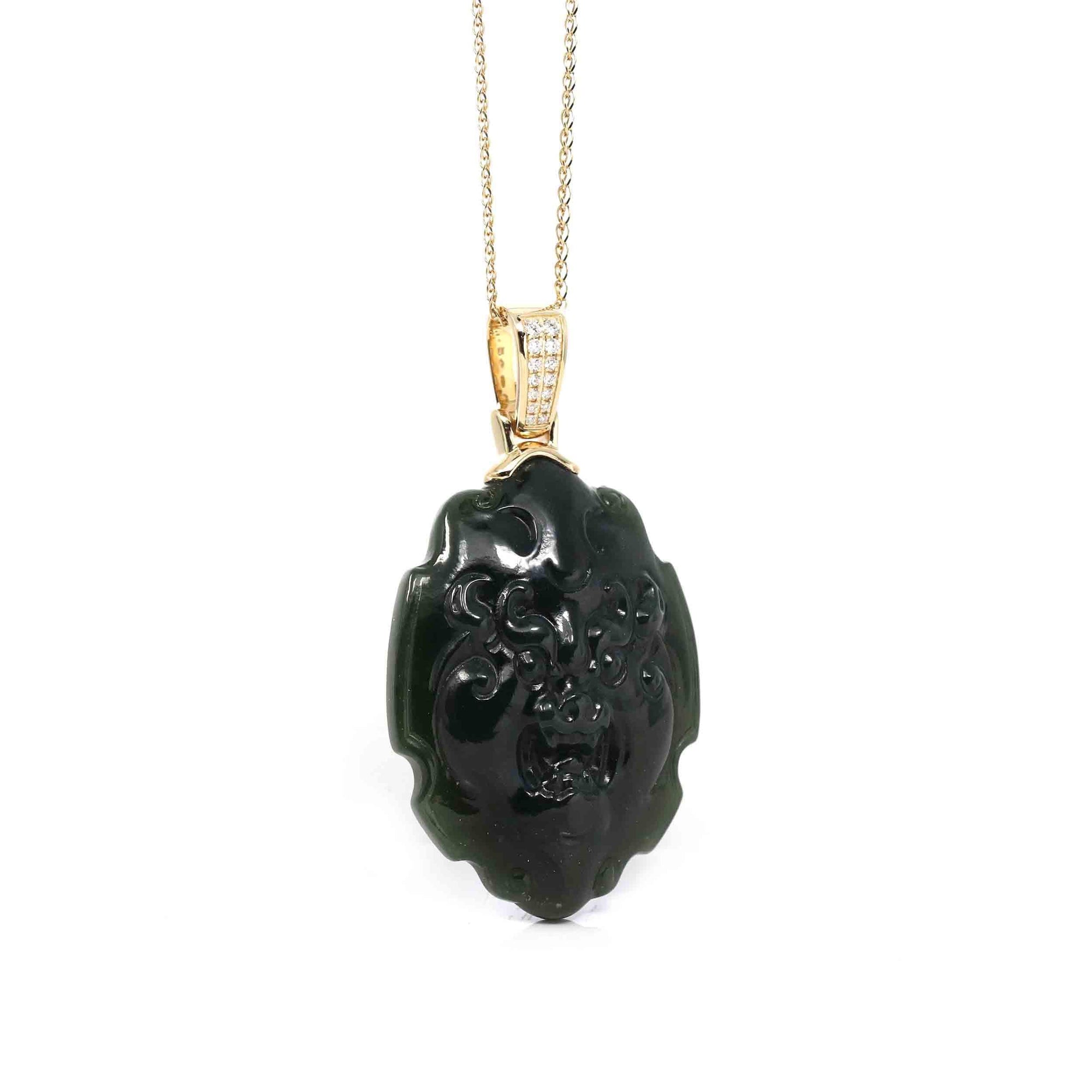 Baikalla Jewelry Gold Jade Pendant Copy of Copy of Baikalla™ 14K Yellow Gold Genuine Nephrite Dark Green Jade " Da Hei Tian " Pendant Necklace