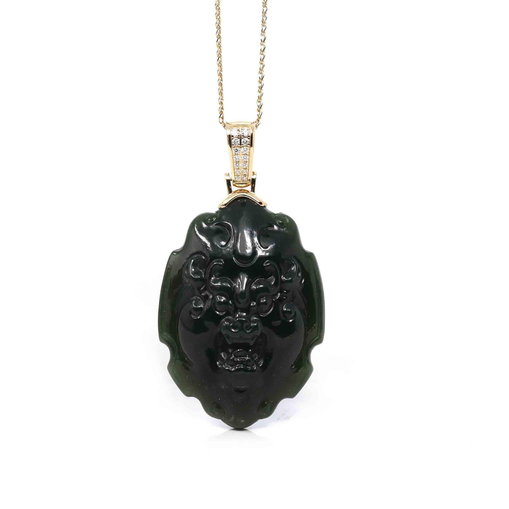 Baikalla Jewelry Gold Jade Pendant Copy of Copy of Baikalla™ 14K Yellow Gold Genuine Nephrite Dark Green Jade " Da Hei Tian " Pendant Necklace