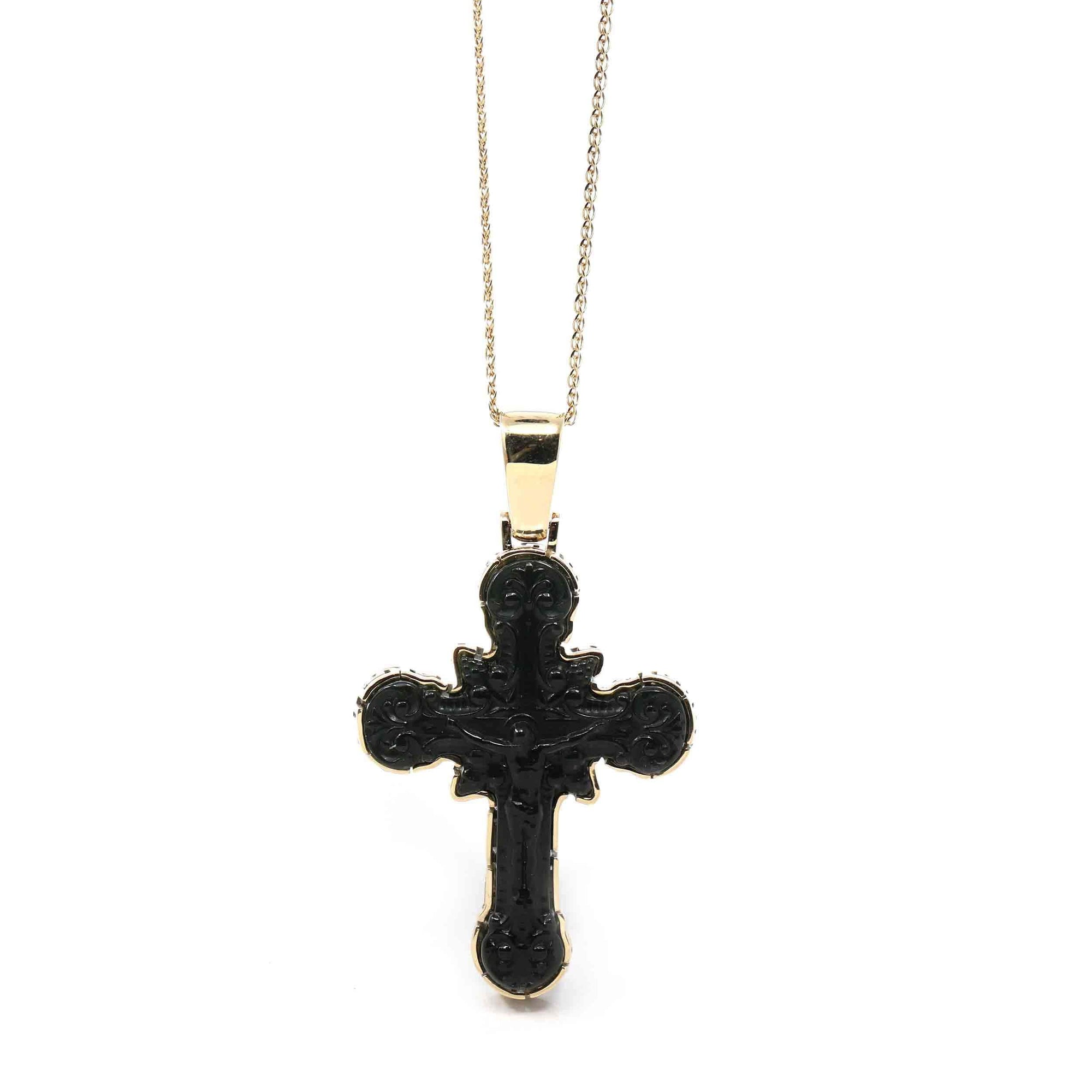 Baikalla Jewelry 24K Pure Yellow Gold Pendant 14K Yellow Gold & Black Nephrite Jade Crucifix Pendant